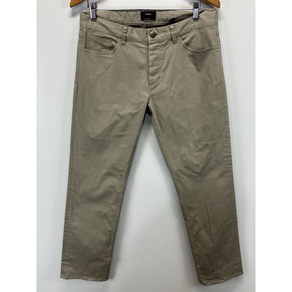 Theory Pants Men's 32x30 Hayden Tan Cotton Straight Leg Button Fly Stretch Prep